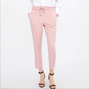 Zara Pink Elastic Waist Joggers Drawstring Pants